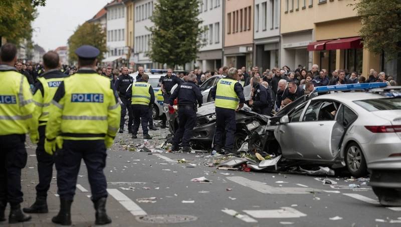 Police report that one person has died after a car crashes into a crowd in the German city of Mannheim.