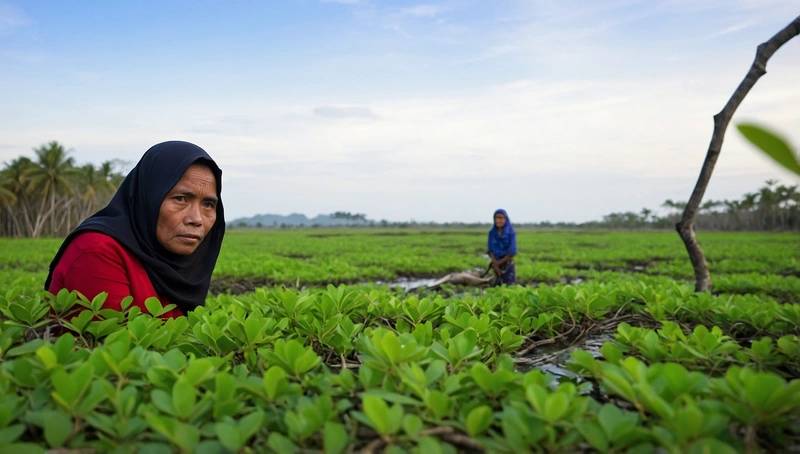 Indonesian islanders seek justice, plant mangroves as seas rise
