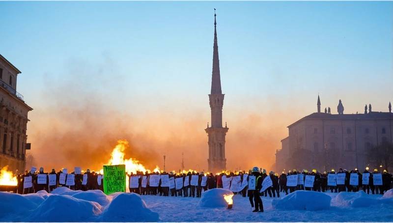 Greenpeace protests in Milan when the Olympic torch arrives